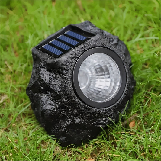 Solar Garden Spotlight with Automatic Light Sensor and Stone Design - IP65 Water Resistant