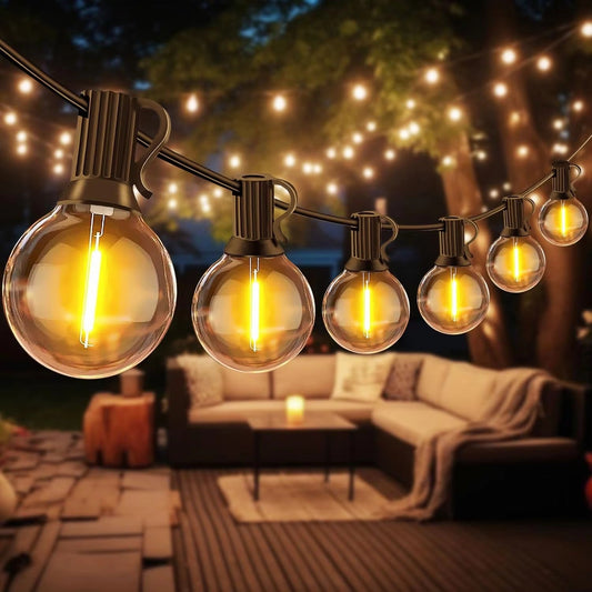 Outdoor String Lights with Shatterproof Plastic Bulbs and Dimmer Control