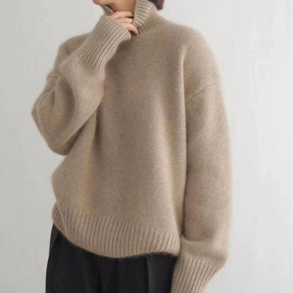 Women's Turtleneck Sweater with Stretch Knit and Full Length Sleeves, Loose Fit