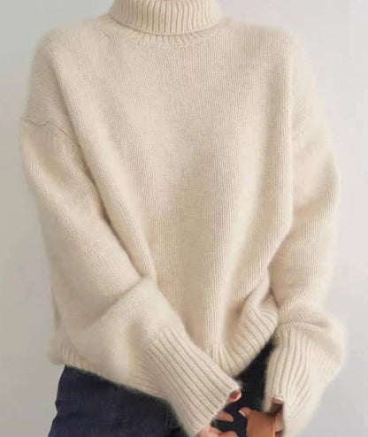 Women's Turtleneck Sweater with Stretch Knit and Full Length Sleeves, Loose Fit