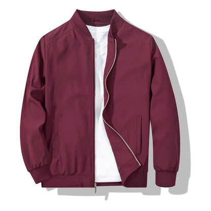 Men's Bomber Jacket with Metal Zipper, Rib Knit Collar and Matte Wind-Resistant Finish