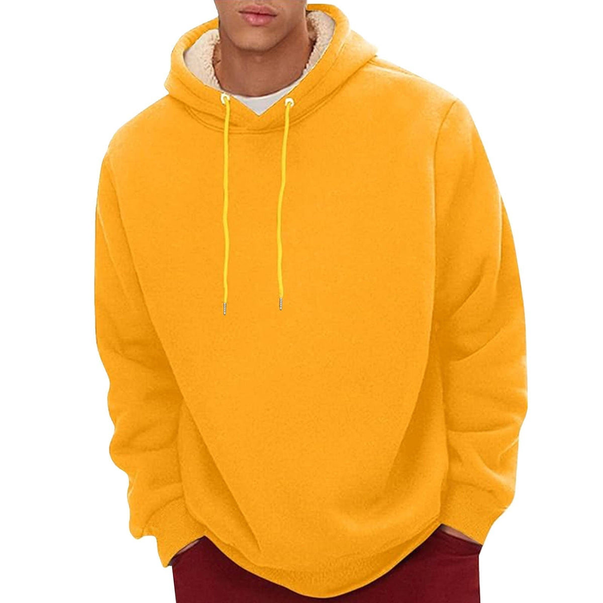 Men's Sherpa Fleece Hoodie with Hidden Zippered Pocket and Raglan Sleeves