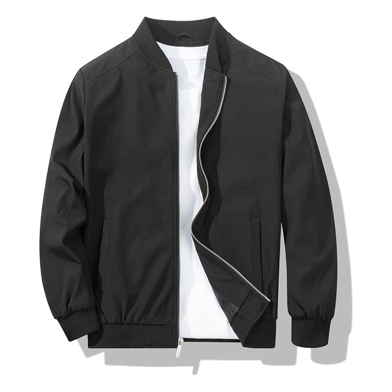 Men's Bomber Jacket with Metal Zipper, Rib Knit Collar and Matte Wind-Resistant Finish