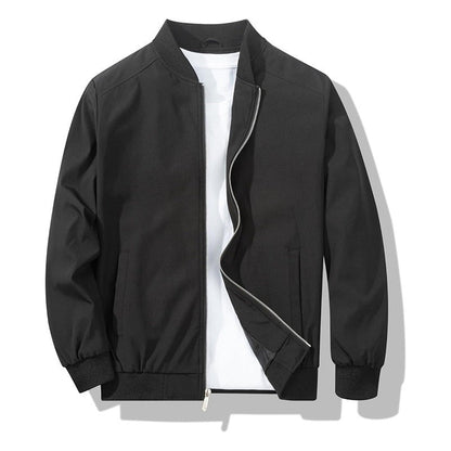Men's Bomber Jacket with Metal Zipper, Rib Knit Collar and Matte Wind-Resistant Finish