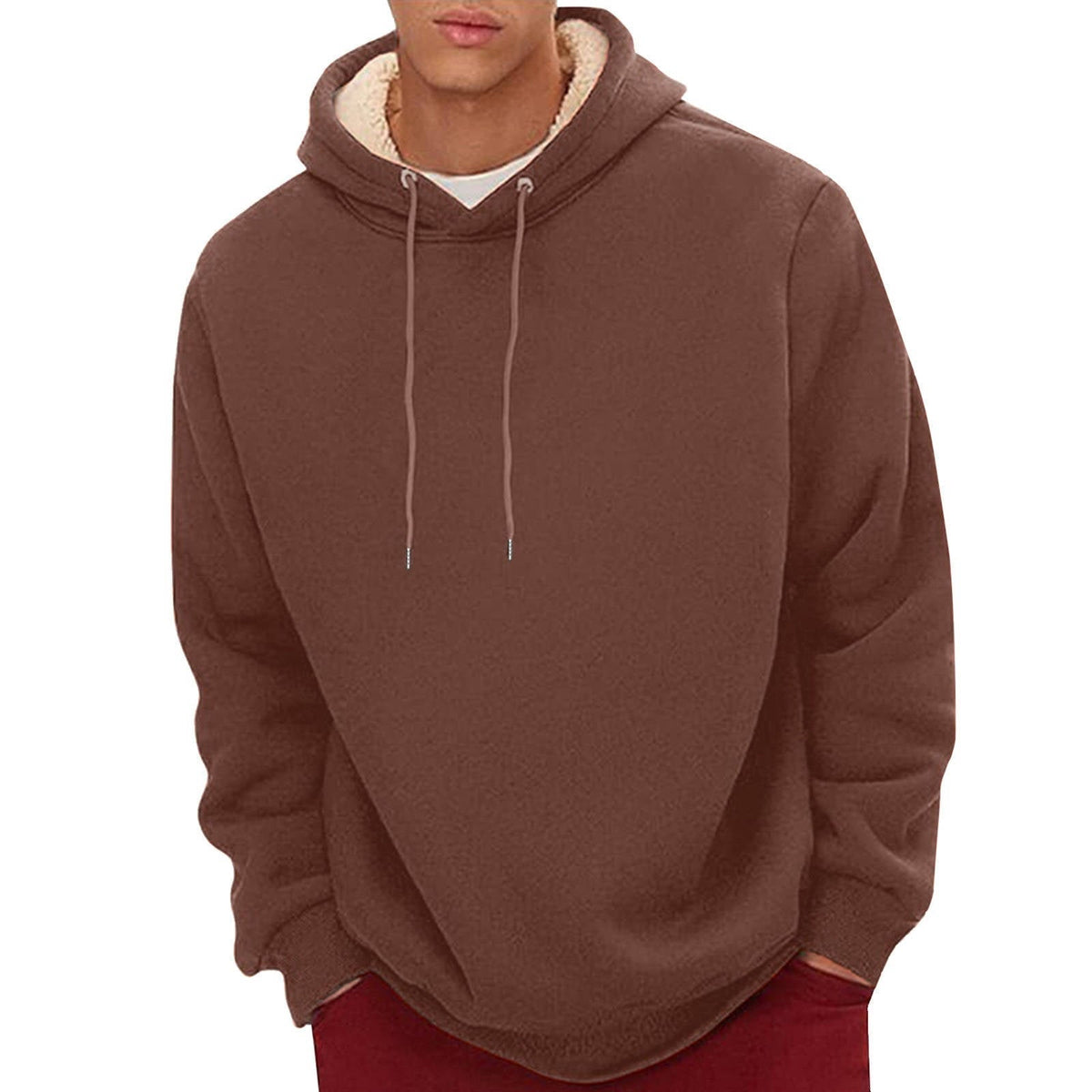 Men's Sherpa Fleece Hoodie with Hidden Zippered Pocket and Raglan Sleeves