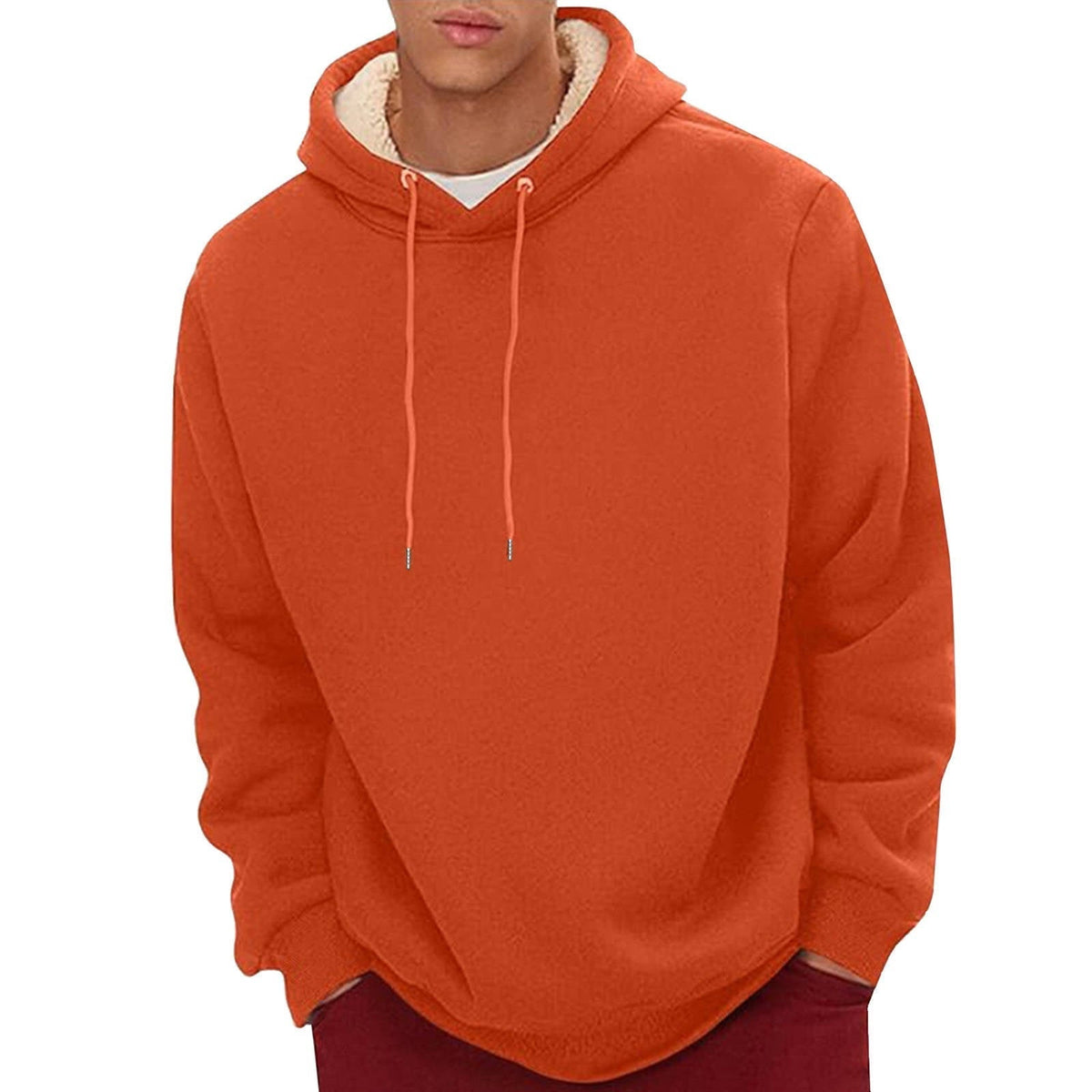 Men's Sherpa Fleece Hoodie with Hidden Zippered Pocket and Raglan Sleeves