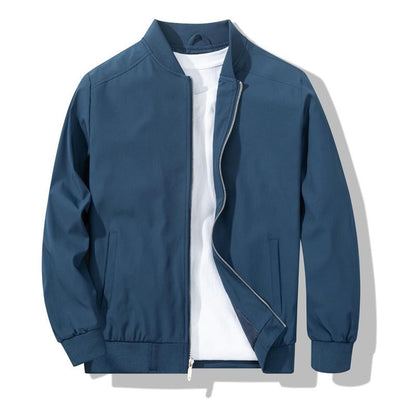 Men's Bomber Jacket with Metal Zipper, Rib Knit Collar and Matte Wind-Resistant Finish