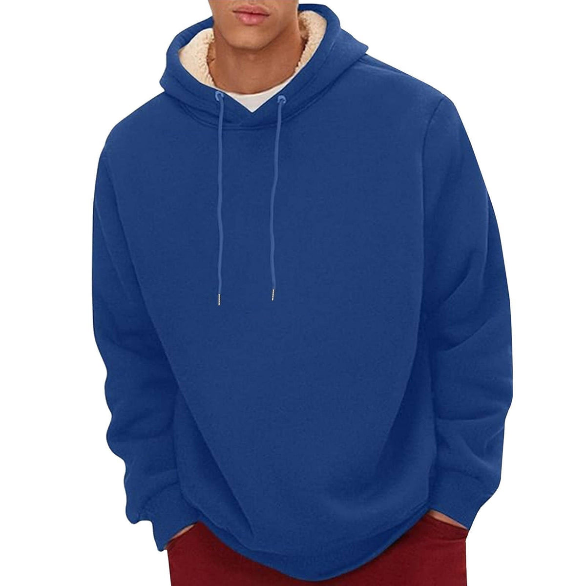 Men's Sherpa Fleece Hoodie with Hidden Zippered Pocket and Raglan Sleeves