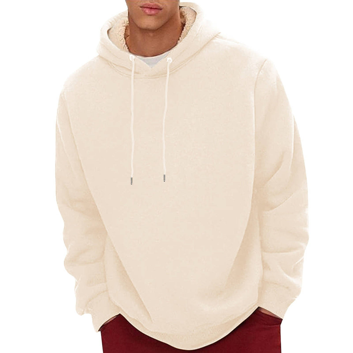 Men's Sherpa Fleece Hoodie with Hidden Zippered Pocket and Raglan Sleeves