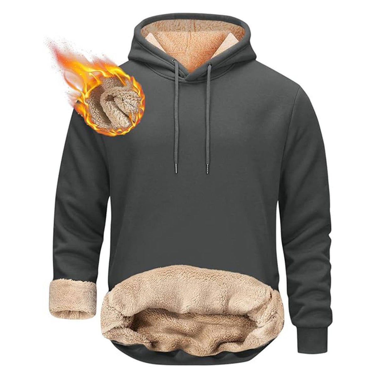 Men's Sherpa Fleece Hoodie with Hidden Zippered Pocket and Raglan Sleeves