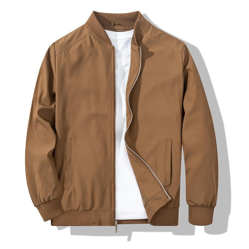 Men's Bomber Jacket with Metal Zipper, Rib Knit Collar and Matte Wind-Resistant Finish