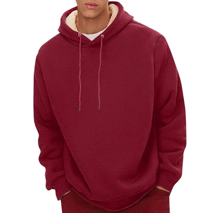 Men's Sherpa Fleece Hoodie with Hidden Zippered Pocket and Raglan Sleeves