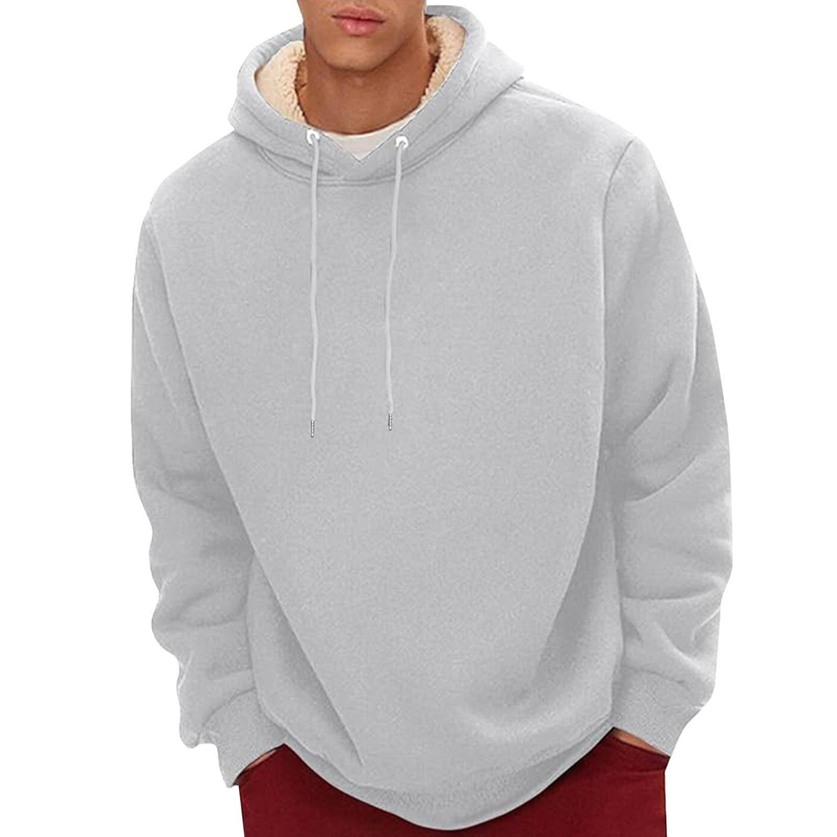 Men's Sherpa Fleece Hoodie with Hidden Zippered Pocket and Raglan Sleeves
