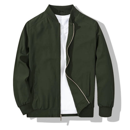 Men's Bomber Jacket with Metal Zipper, Rib Knit Collar and Matte Wind-Resistant Finish