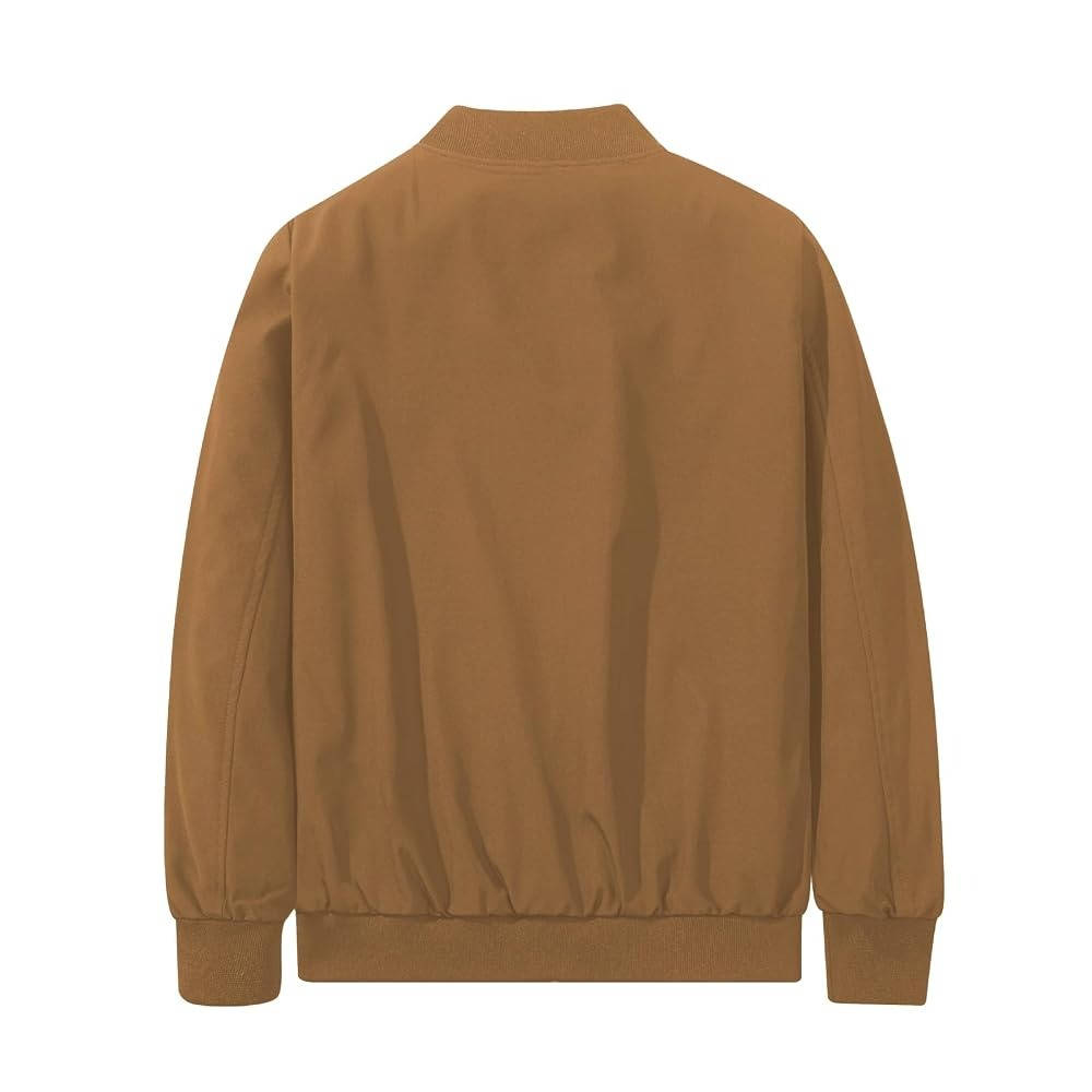 Men's Bomber Jacket with Metal Zipper, Rib Knit Collar and Matte Wind-Resistant Finish