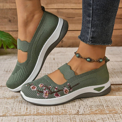 Women's Breathable Mesh Mary Jane Sneakers with Elastic Instep Strap and Textured Tread Sole