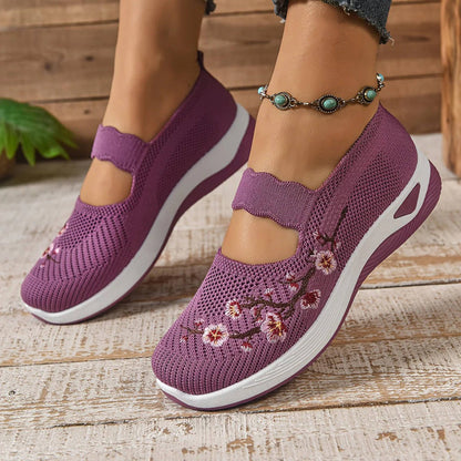 Women's Breathable Mesh Mary Jane Sneakers with Elastic Instep Strap and Textured Tread Sole
