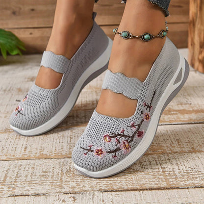 Women's Breathable Mesh Mary Jane Sneakers with Elastic Instep Strap and Textured Tread Sole