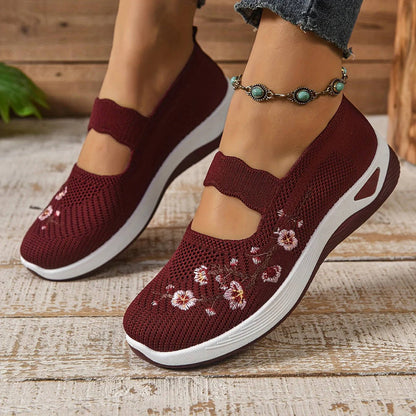 Women's Breathable Mesh Mary Jane Sneakers with Elastic Instep Strap and Textured Tread Sole