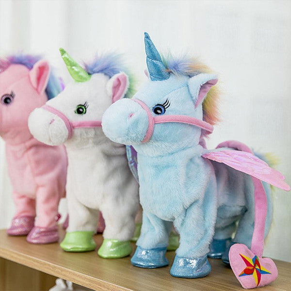 Walking and Singing Unicorn Toy with Leash, Wagging Tail, and Two Songs in Three Colors