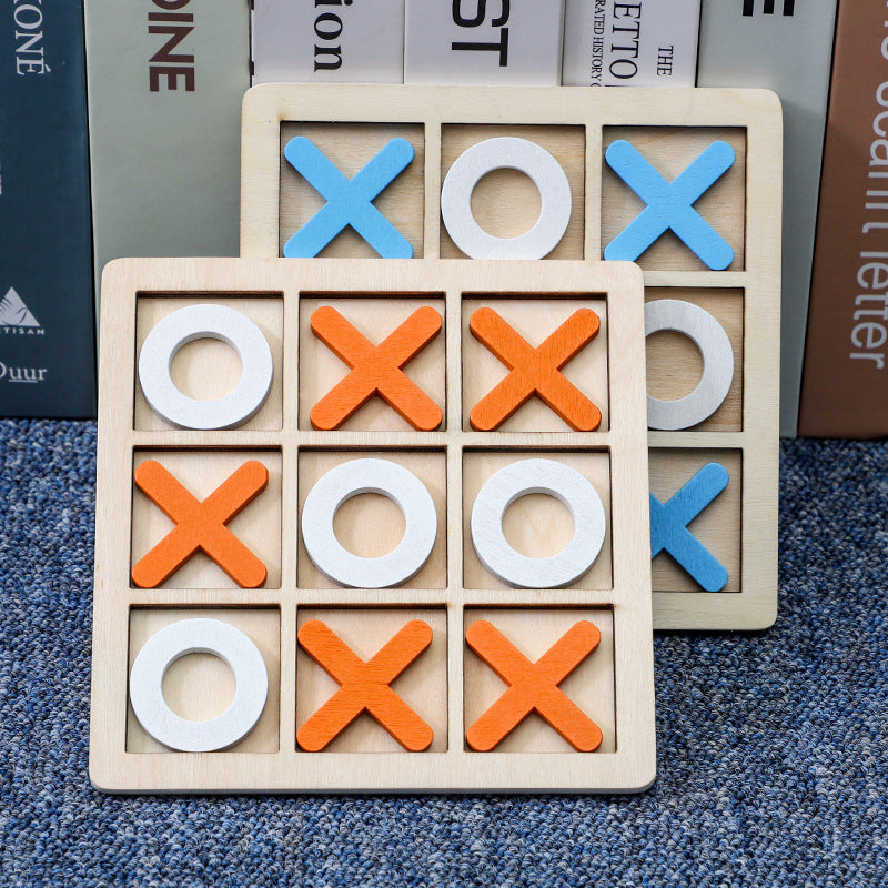 Solid Wood Noughts and Crosses Game with Natural Finish for Picnics Trips and Family Tables