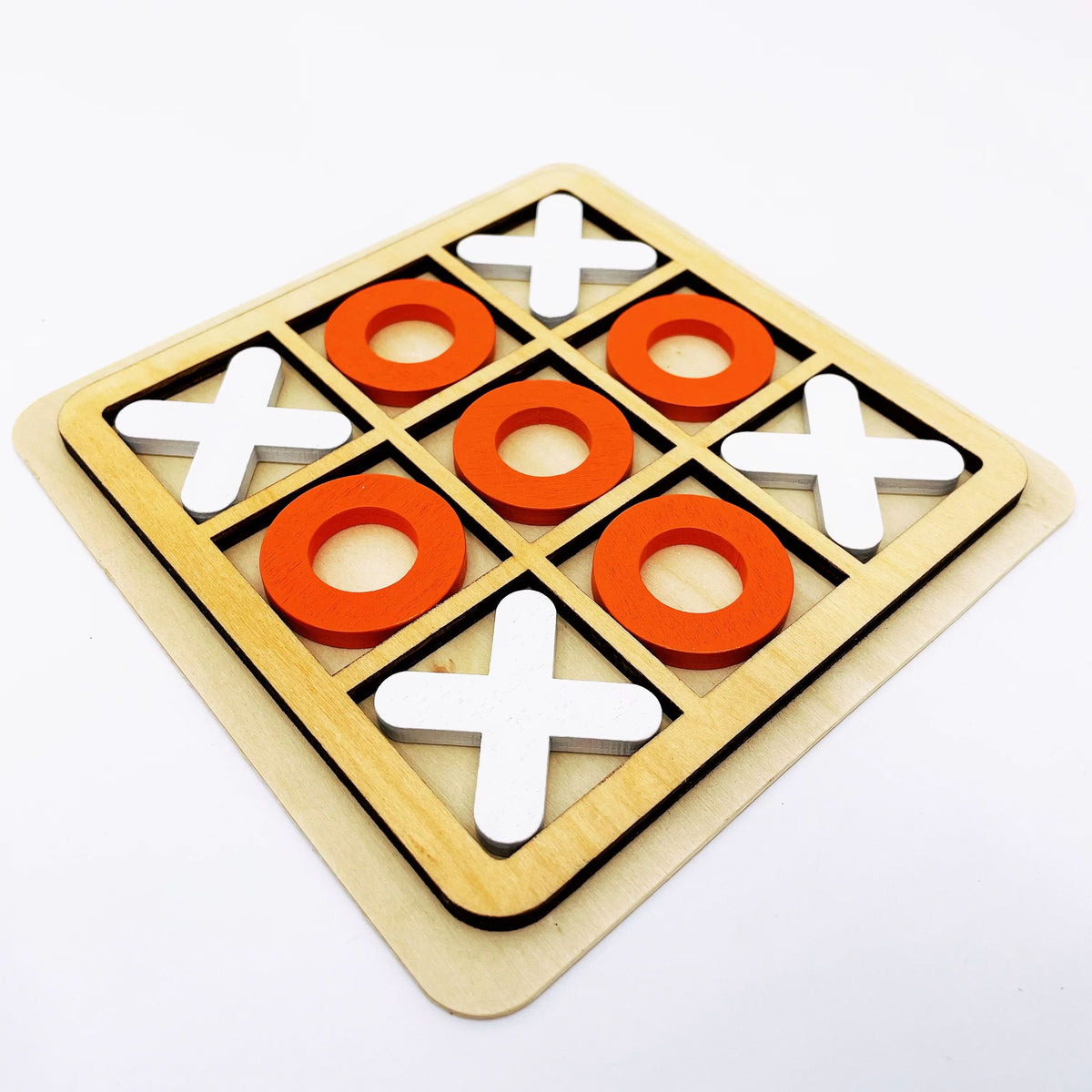 Solid Wood Noughts and Crosses Game with Natural Finish for Picnics Trips and Family Tables