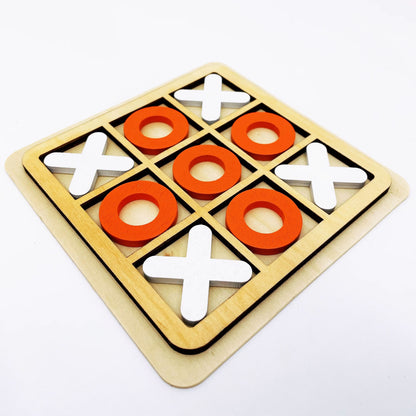 Solid Wood Noughts and Crosses Game with Natural Finish for Picnics Trips and Family Tables