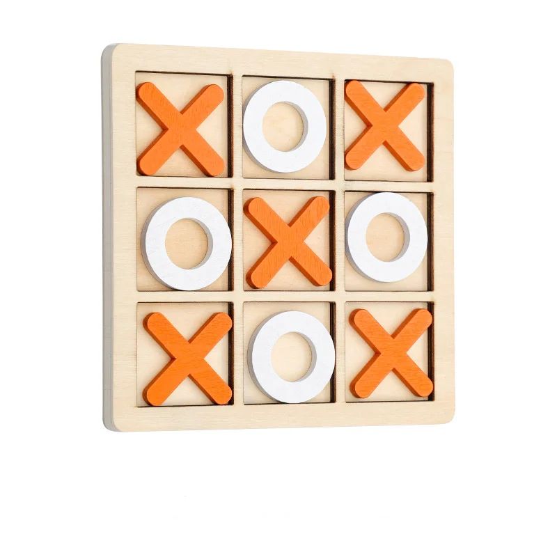Solid Wood Noughts and Crosses Game with Natural Finish for Picnics Trips and Family Tables