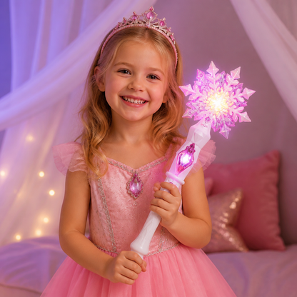 Light Up Snowflake Wand for Kids with Glowing Effects for Costumes and Parties in Pink Or Blue