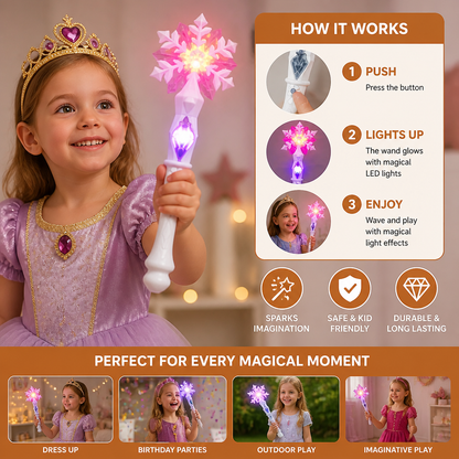 Light Up Snowflake Wand for Kids with Glowing Effects for Costumes and Parties in Pink Or Blue
