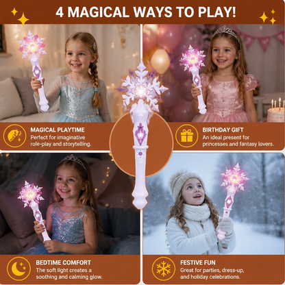 Light Up Snowflake Wand for Kids with Glowing Effects for Costumes and Parties in Pink Or Blue