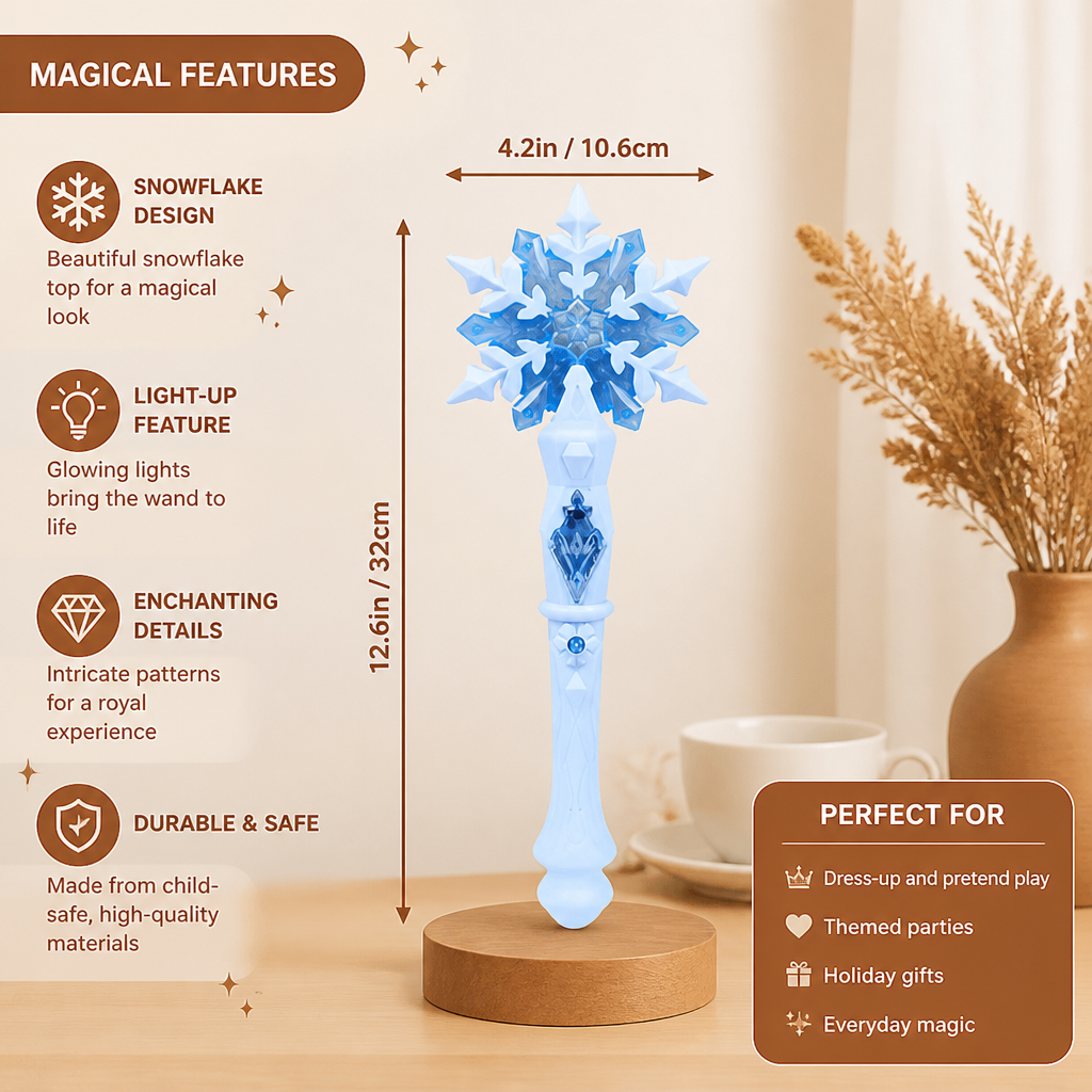 Light Up Snowflake Wand for Kids with Glowing Effects for Costumes and Parties in Pink Or Blue
