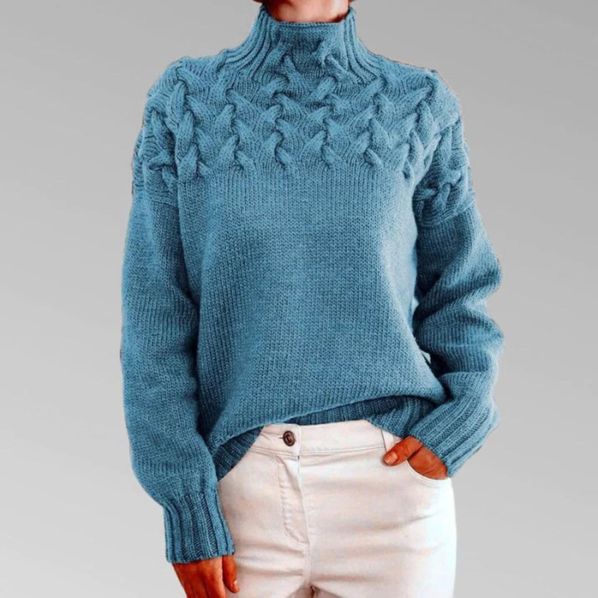 Turtleneck Sweater with Extended Hip Coverage and Soft Knit Fabric