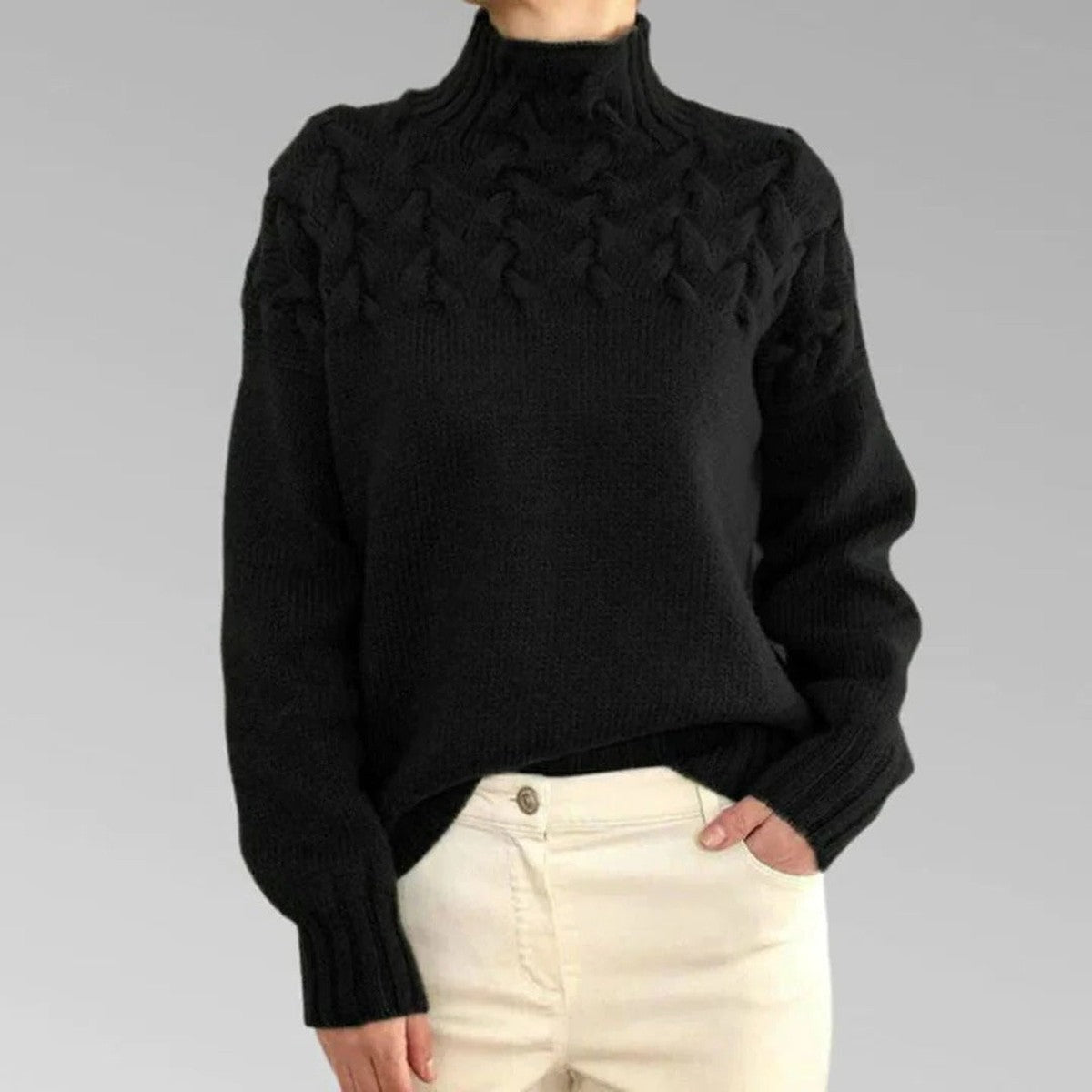 Turtleneck Sweater with Extended Hip Coverage and Soft Knit Fabric