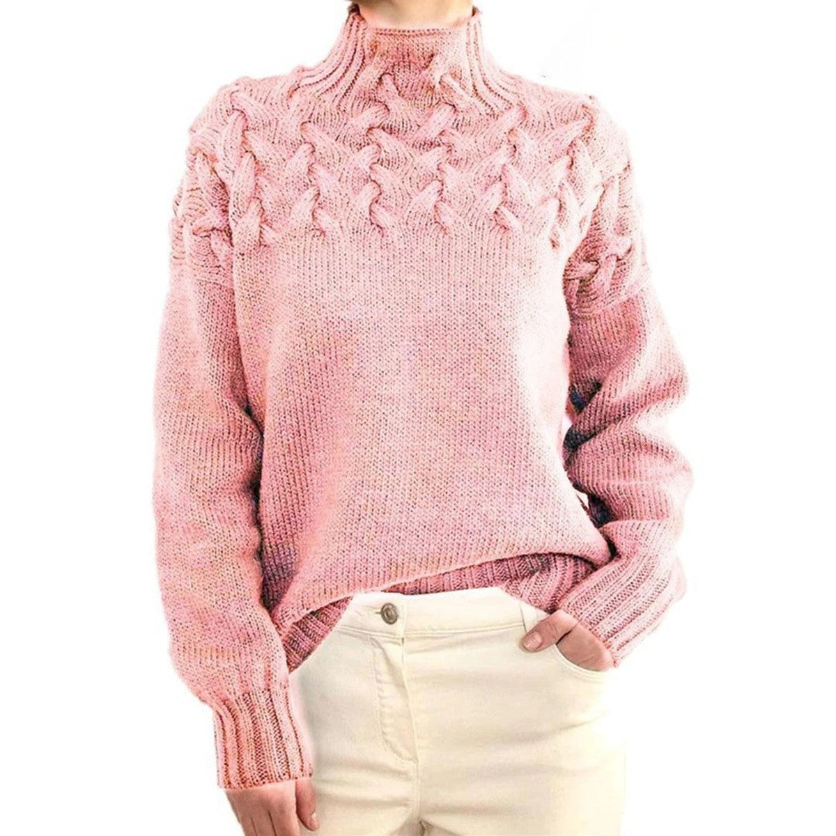 Turtleneck Sweater with Extended Hip Coverage and Soft Knit Fabric