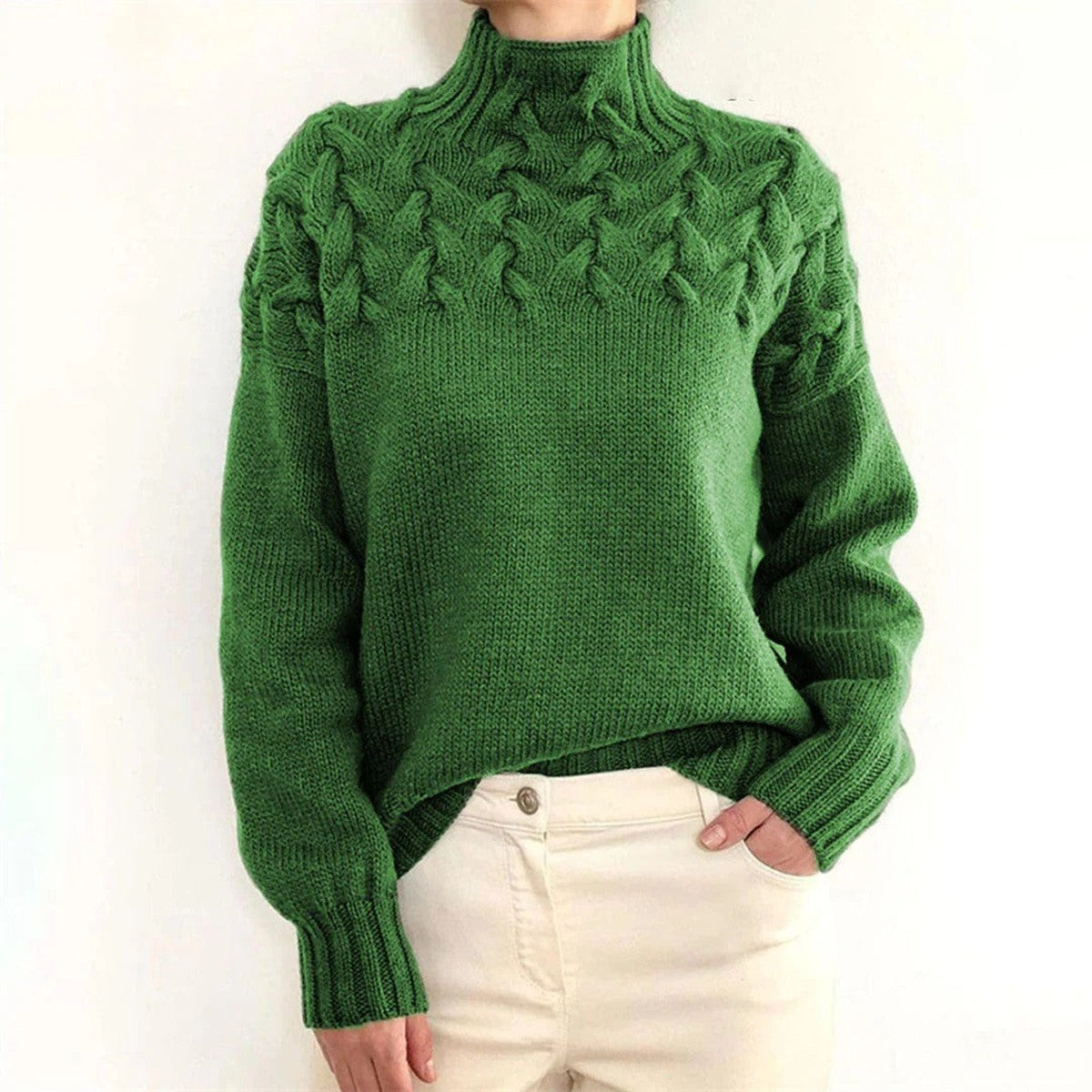 Turtleneck Sweater with Extended Hip Coverage and Soft Knit Fabric