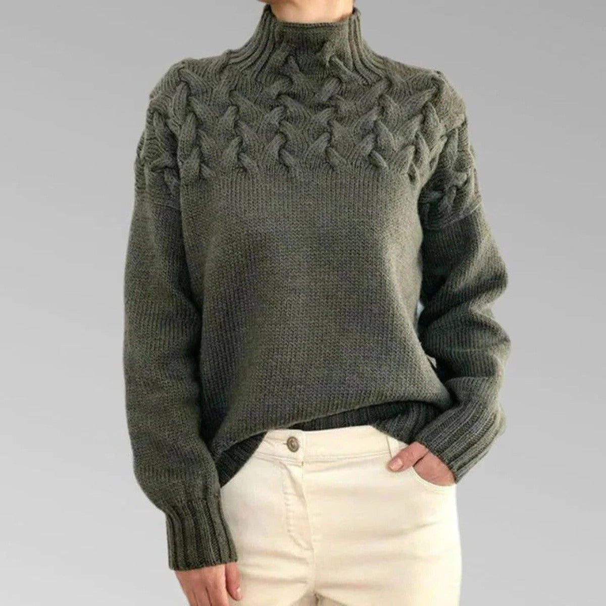 Turtleneck Sweater with Extended Hip Coverage and Soft Knit Fabric