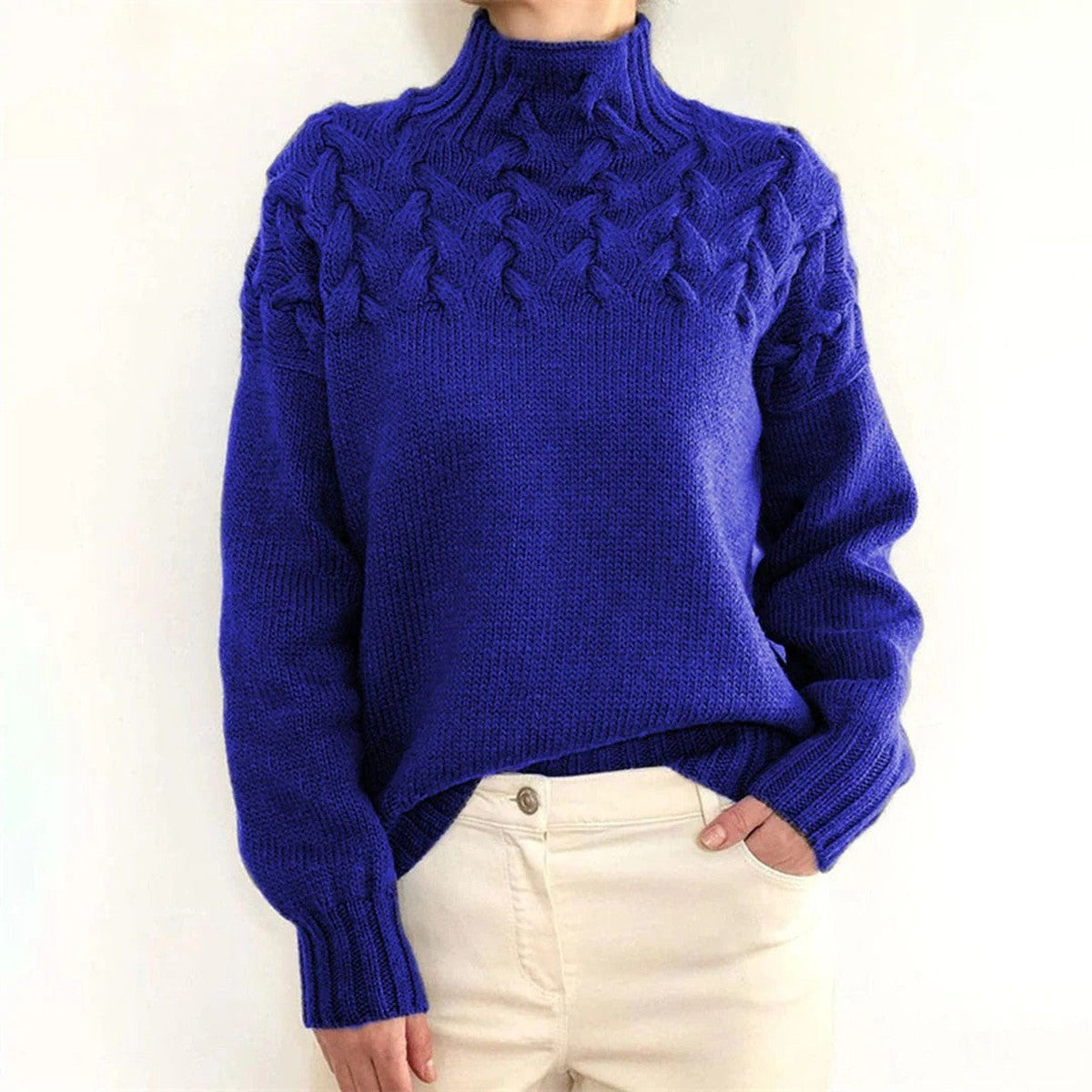 Turtleneck Sweater with Extended Hip Coverage and Soft Knit Fabric
