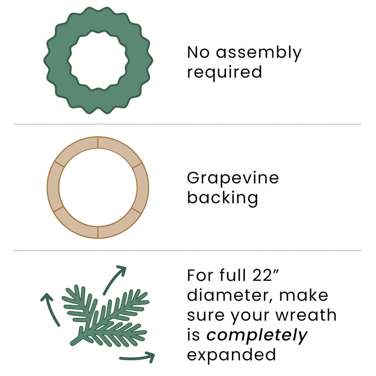 Green and Gold Holiday Wreath with Molded Needles and Grapevine Frame 22 Inch