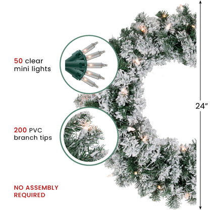 Winter White Lighted Wreath with Stackable Plug and Replacement Bulbs 24 Inch