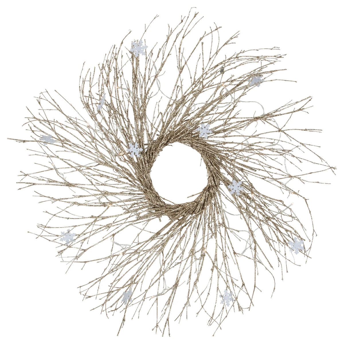 Sparkle Twig Wreath with 25 Warm LEDs and Battery Pack for Indoor Decor 28 Inch