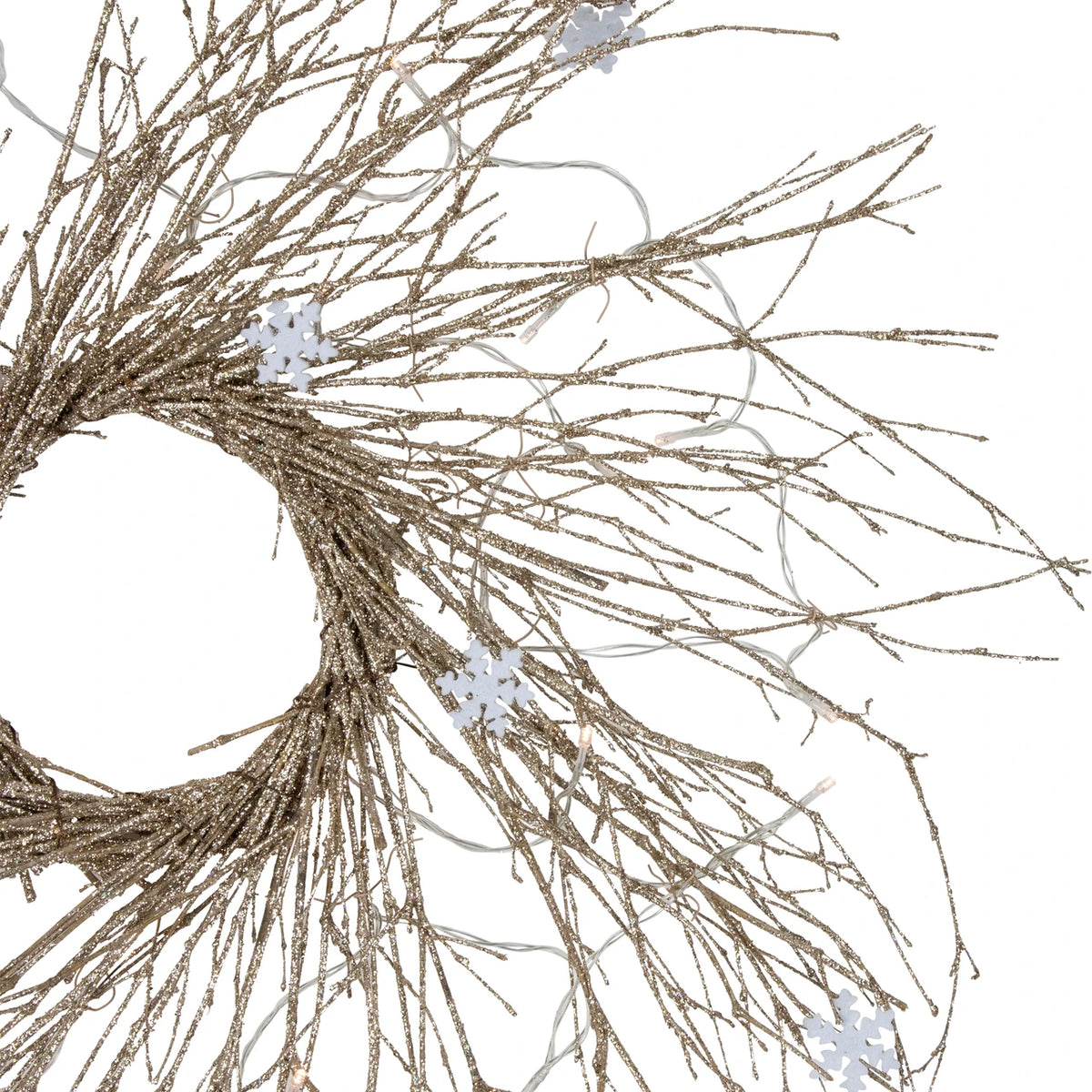 Sparkle Twig Wreath with 25 Warm LEDs and Battery Pack for Indoor Decor 28 Inch