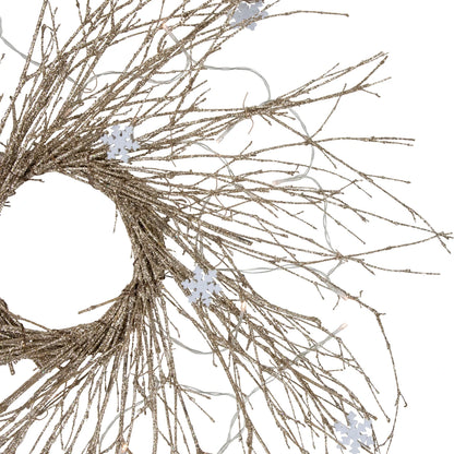 Sparkle Twig Wreath with 25 Warm LEDs and Battery Pack for Indoor Decor 28 Inch
