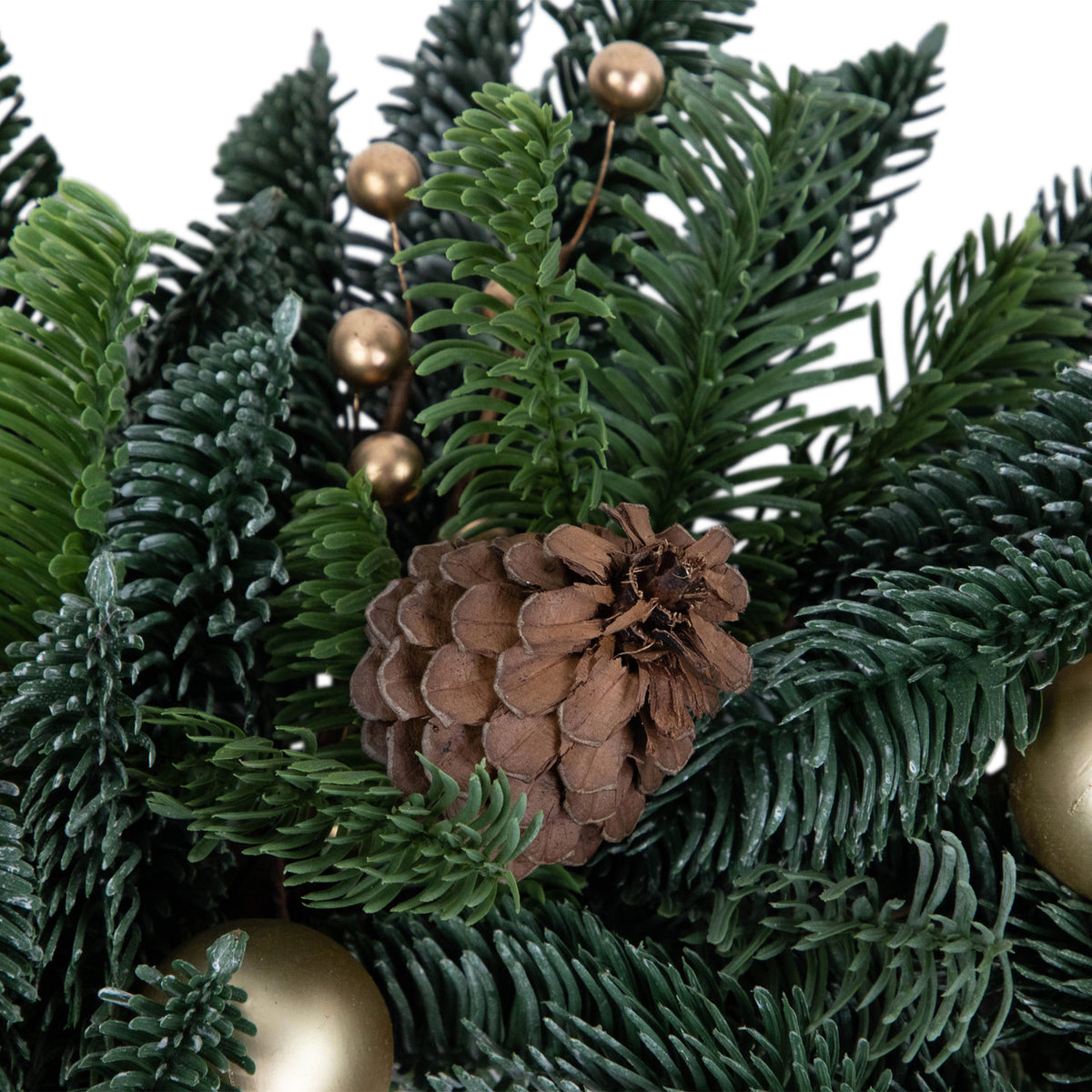 Green and Gold Holiday Wreath with Molded Needles and Grapevine Frame 22 Inch