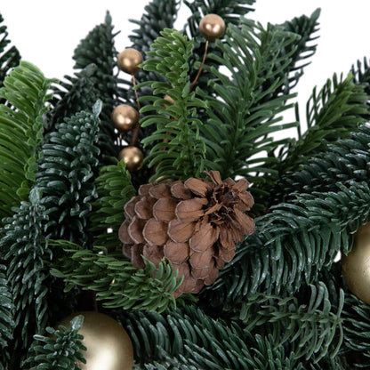 Green and Gold Holiday Wreath with Molded Needles and Grapevine Frame 22 Inch