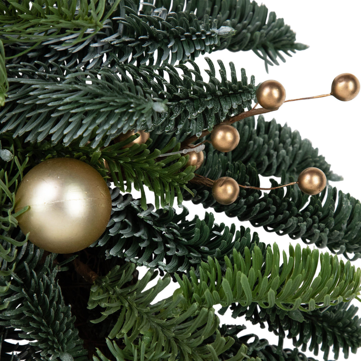 Green and Gold Holiday Wreath with Molded Needles and Grapevine Frame 22 Inch