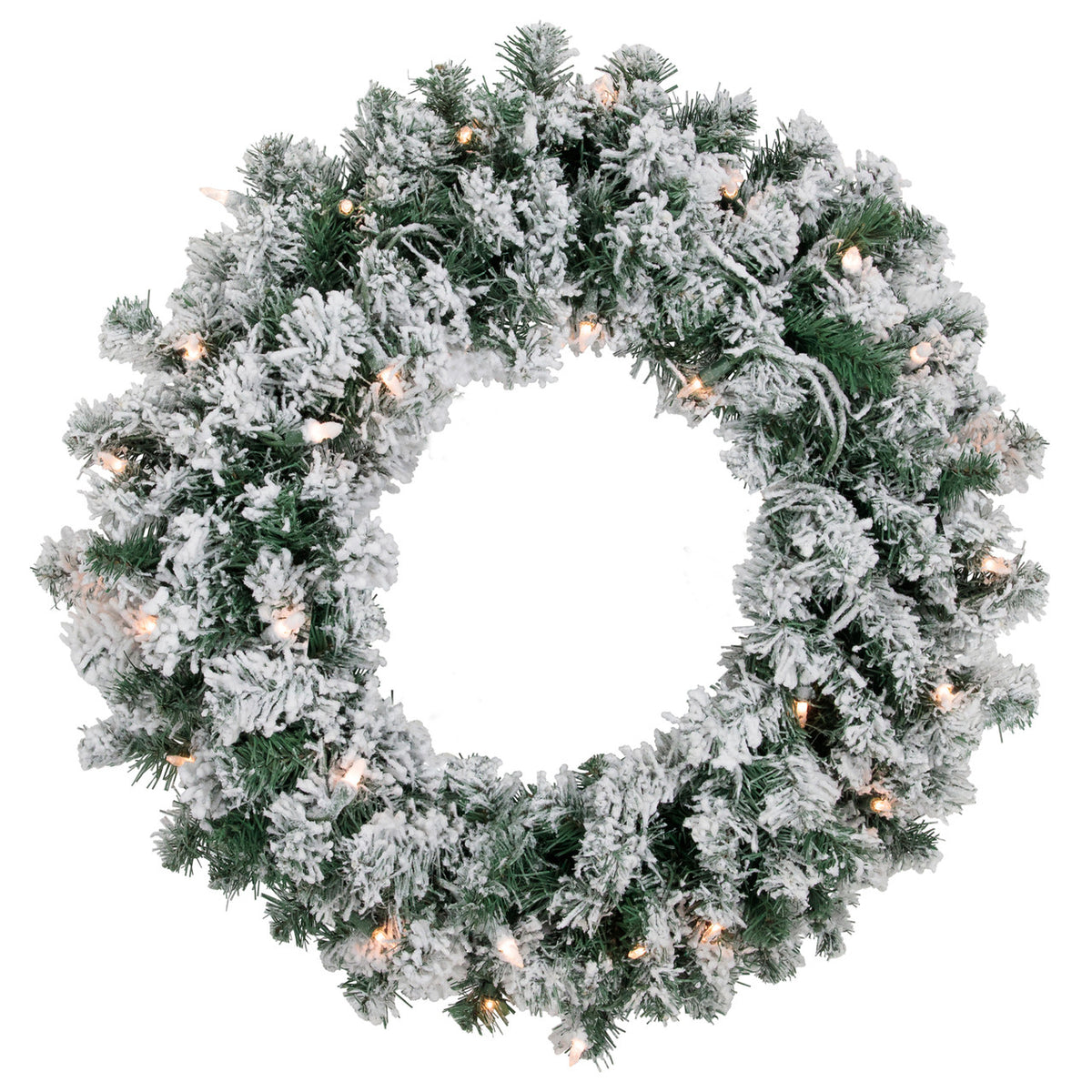 Winter White Lighted Wreath with Stackable Plug and Replacement Bulbs 24 Inch