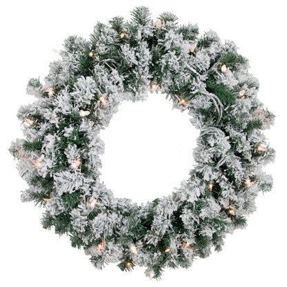 Winter White Lighted Wreath with Stackable Plug and Replacement Bulbs 24 Inch