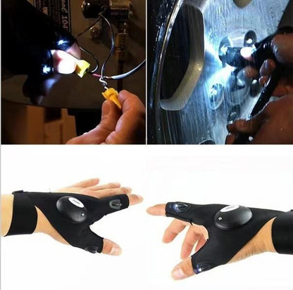 Fingerless LED Work Gloves with Dual Index Finger Lights and Adjustable Strap