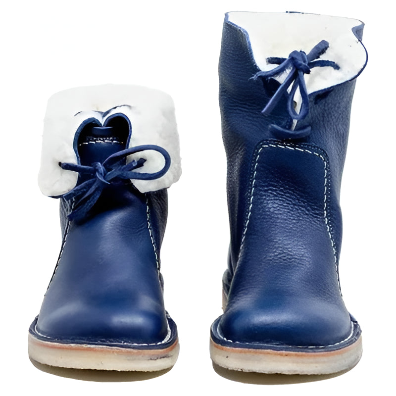Wool Lined Leather Boots with Fold Over Cuff, Crepe Rubber Sole and Water Resistant Finish